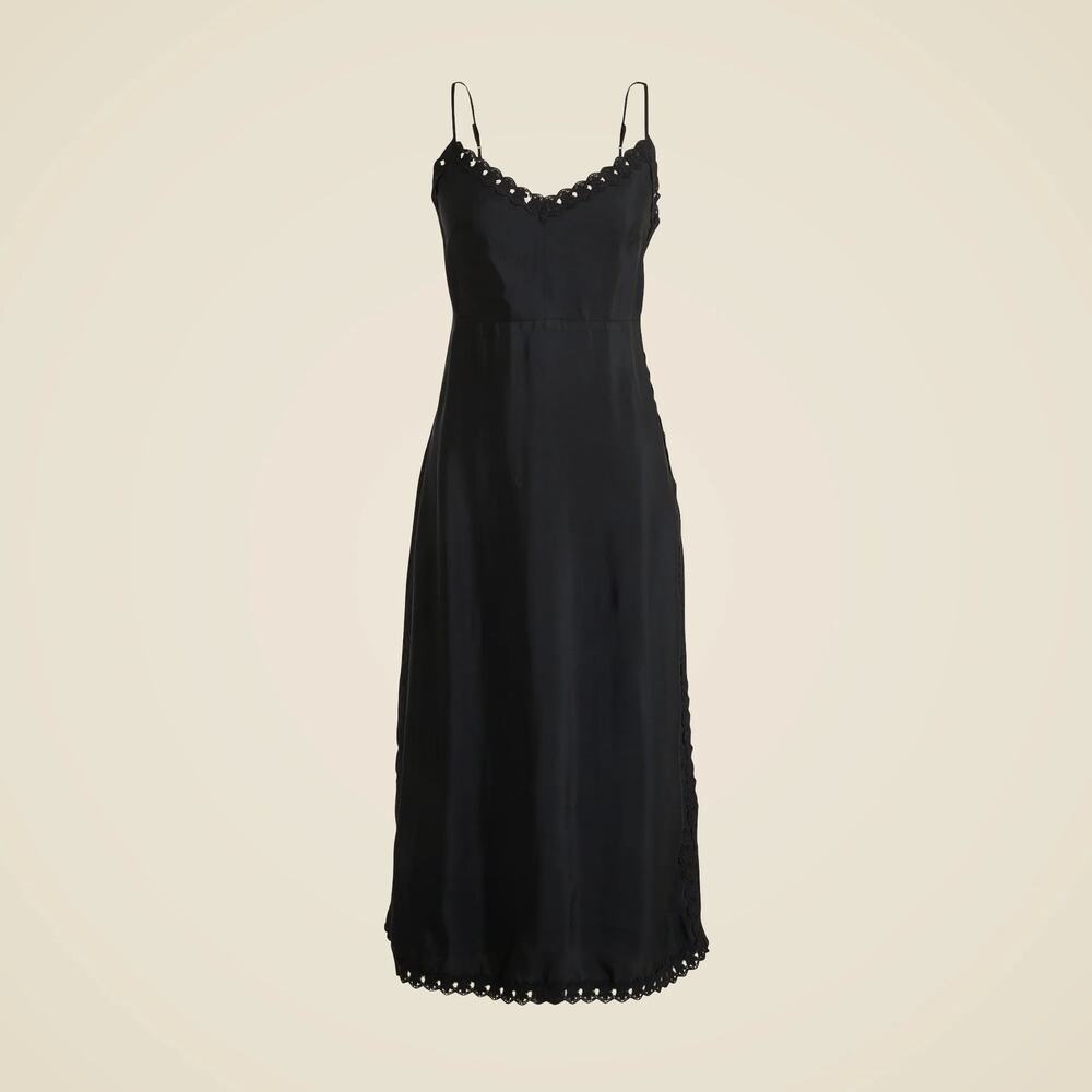 NWT J.Crew Natasha Crochet-Trim Slip Dress Size 12 Midi Black
